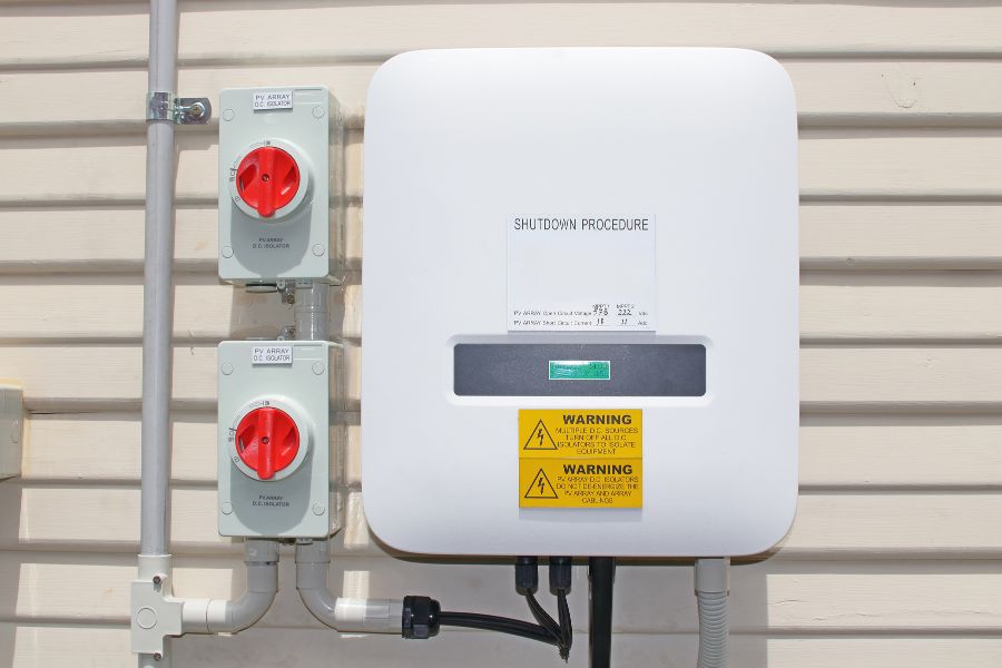 Solar inverter on the side of a house