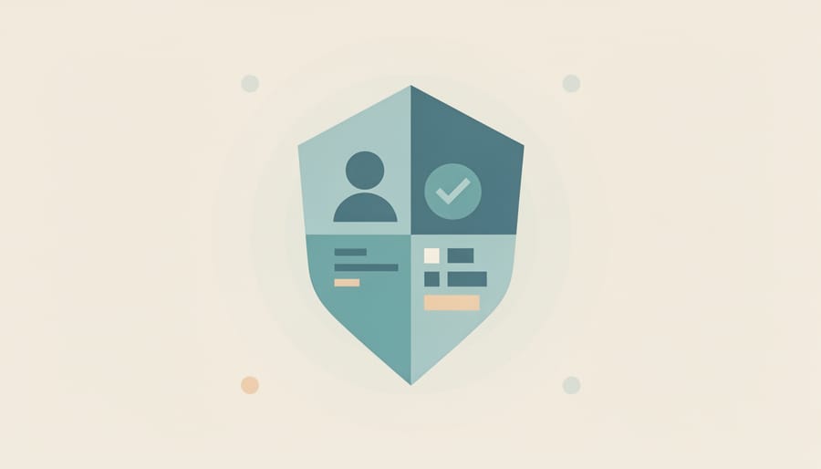 Glass shield on a dark desk beside a fingerprint sensor and closed laptop, representing player protection technologies.